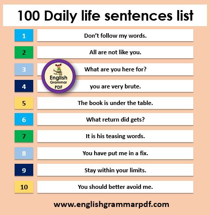 100 english sentences used in daily life list 1