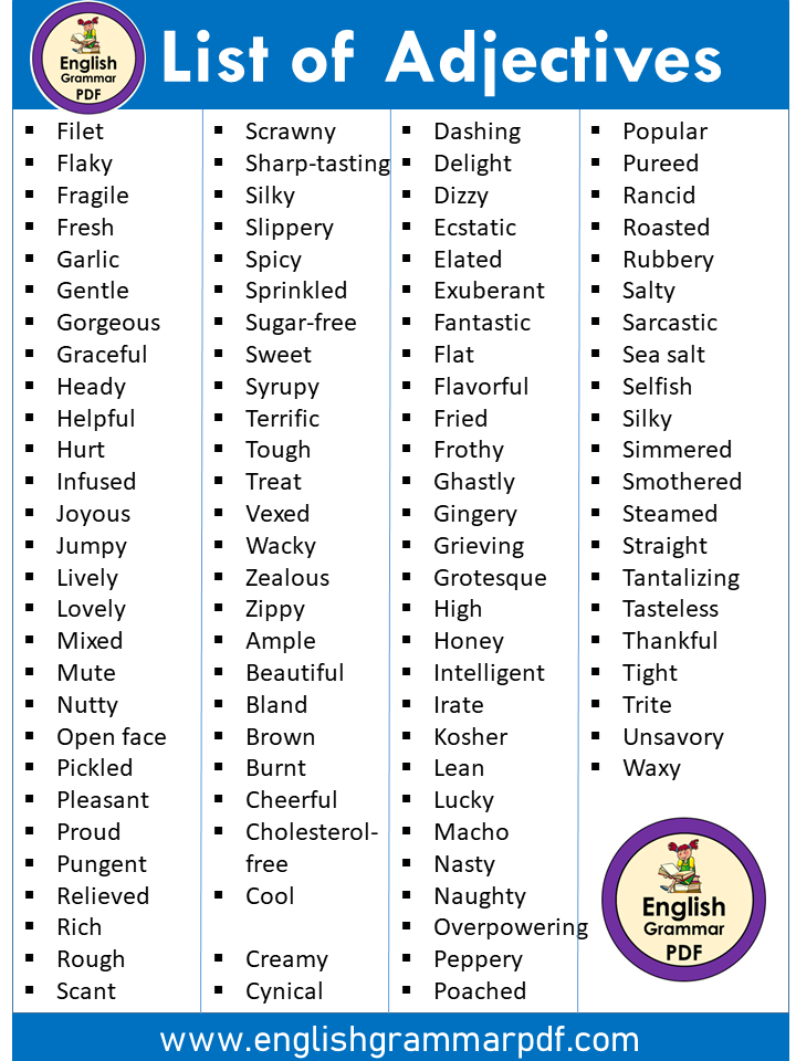 100 list of adjectives