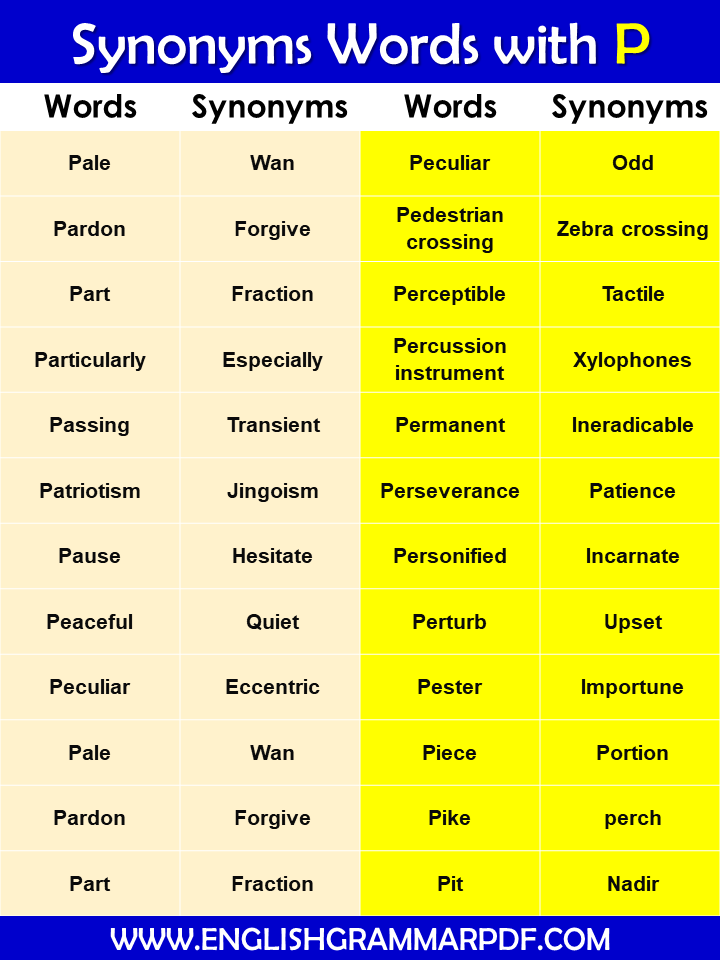 synonyms words with p