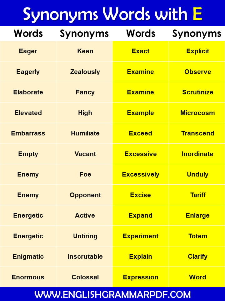 synonyms words with e