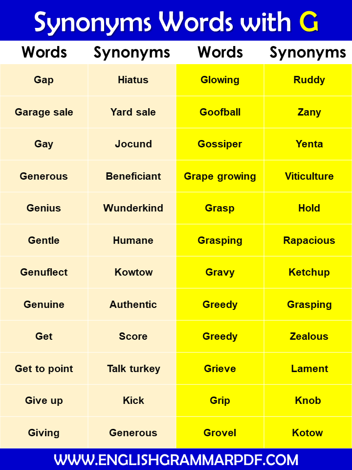synonyms words with g