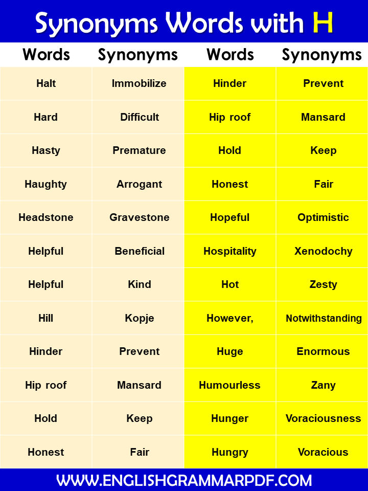 synonyms words with h