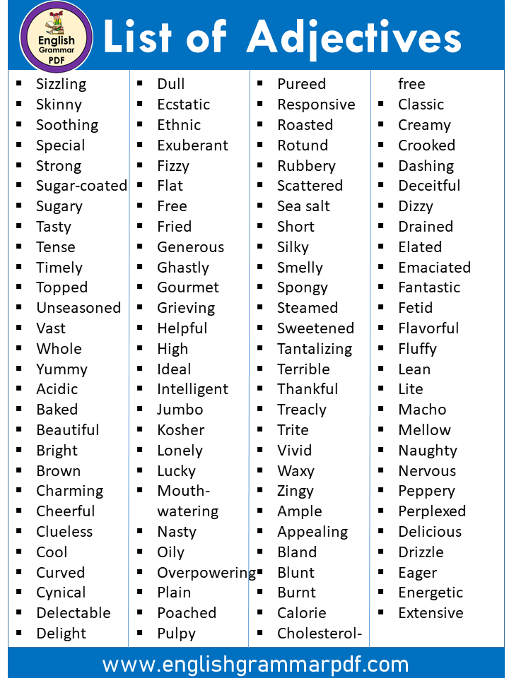 a list of adjectives