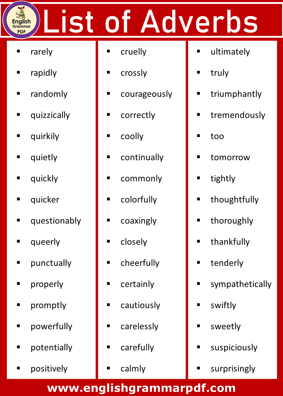 a list of adverbs