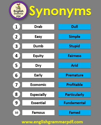 a list of synonyms words 1