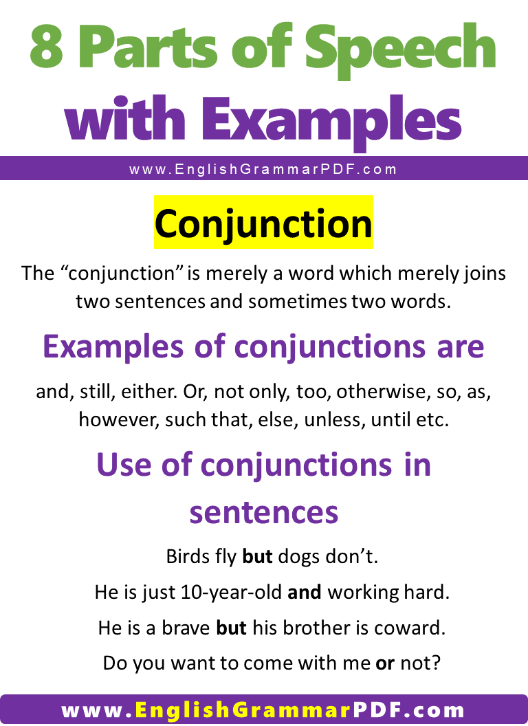 conjunction Parts of Speech with Examples
