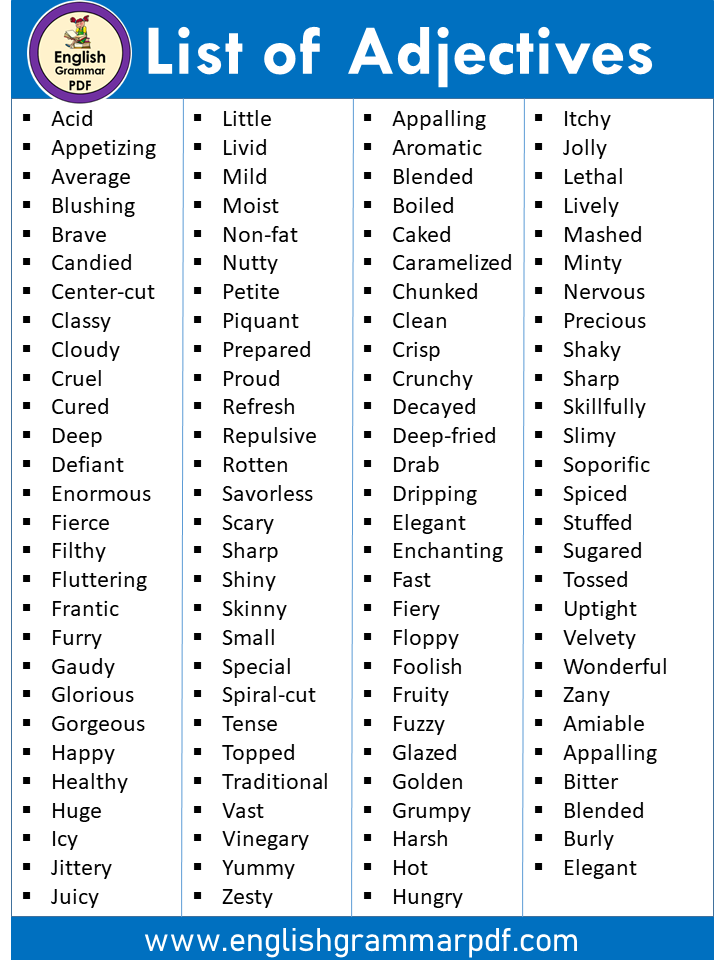List of 250+ Adjectives in English Grammar with Pdf – English Grammar Pdf