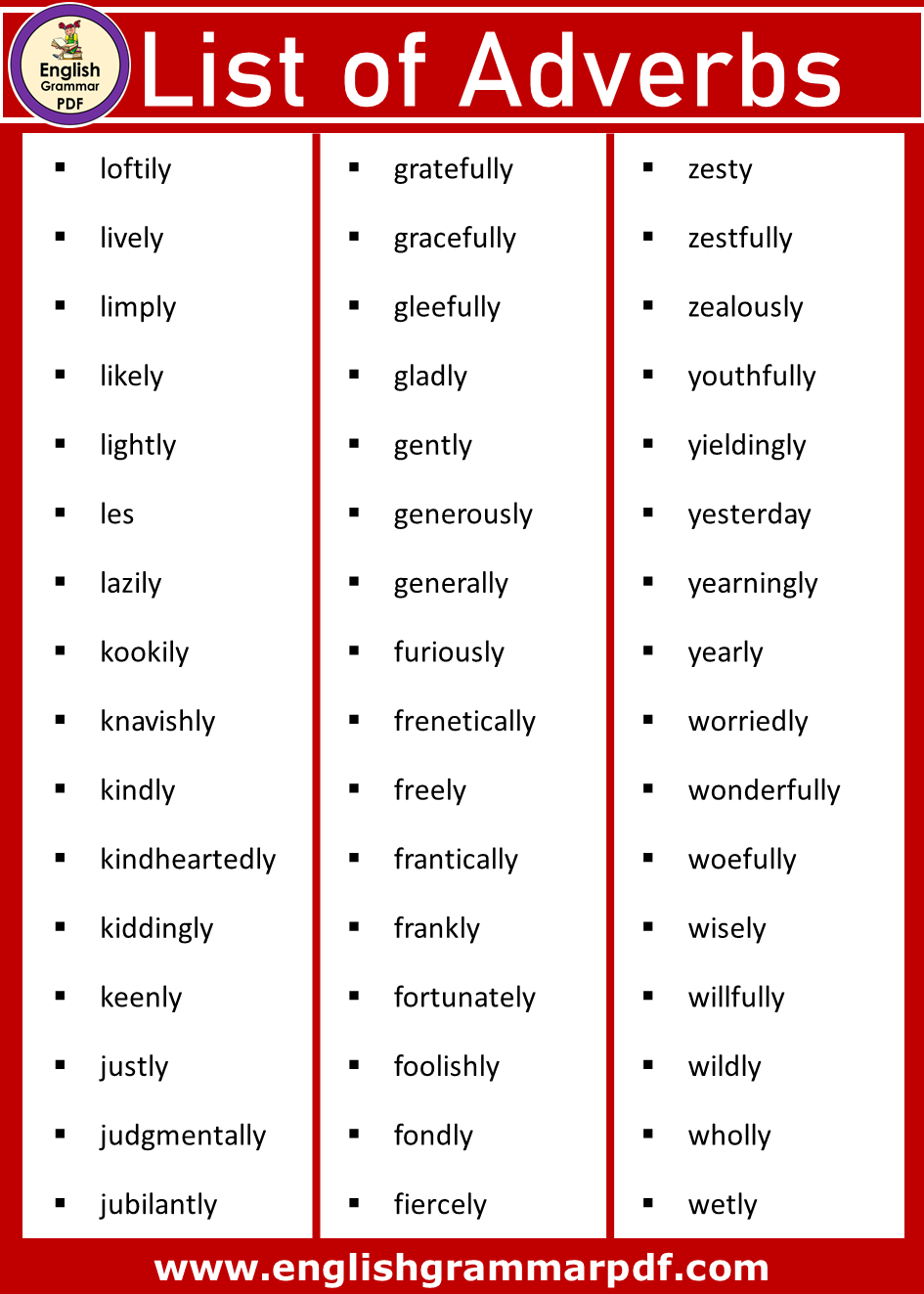 list of adverbs in english