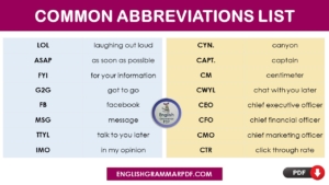 Common Abbreviation List Pdf