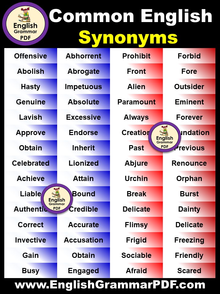 synonyms words list in english