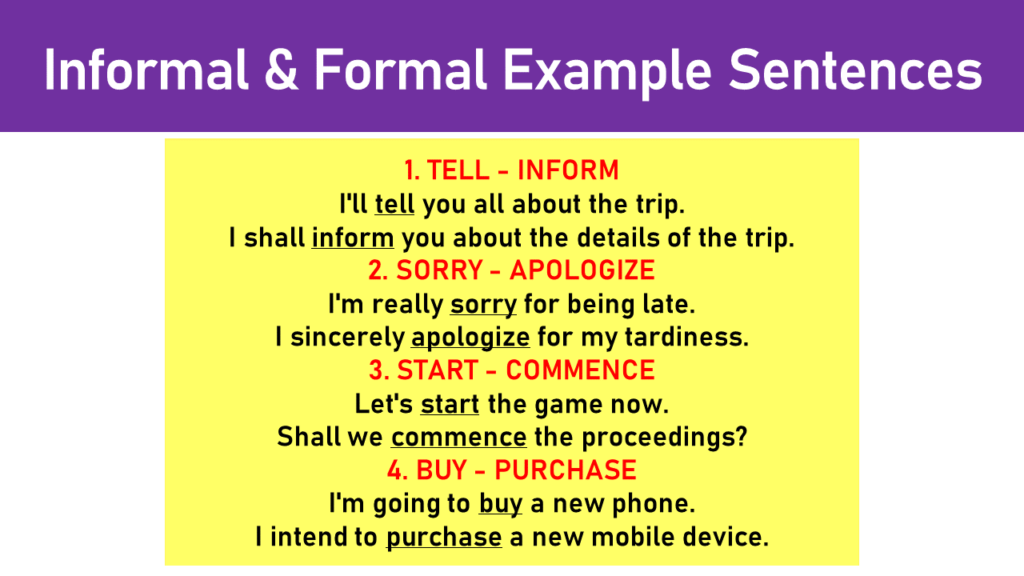 Formal and Informal Examples Sentences