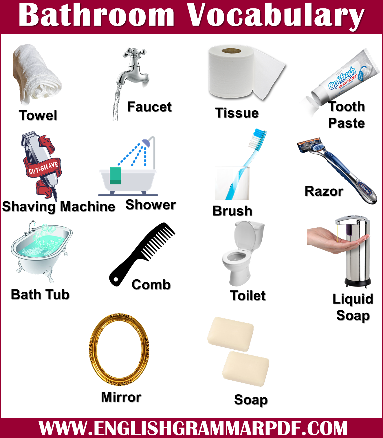 bathroom vocabulary words with pictures