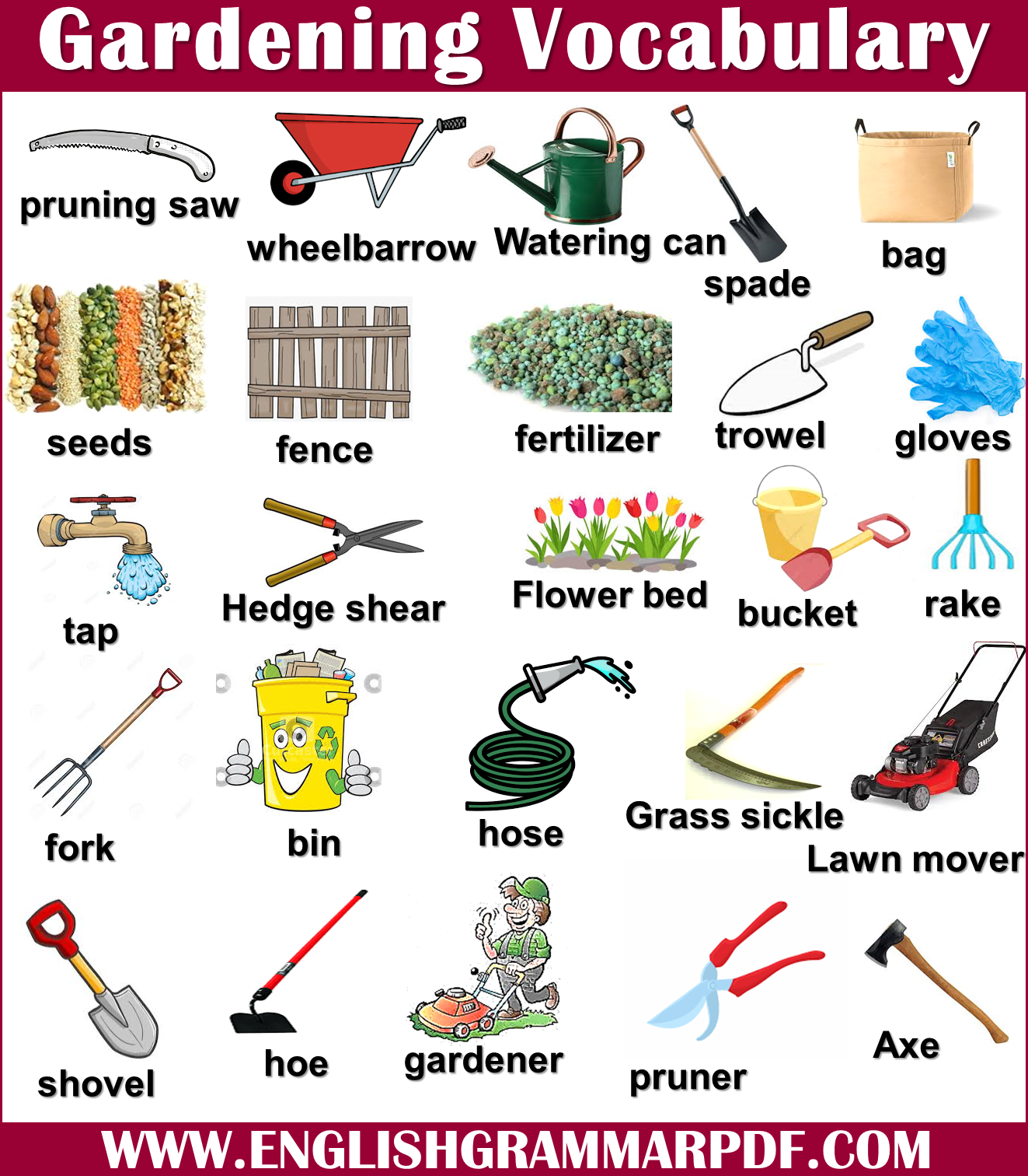 gardening vocabulary words with pictures