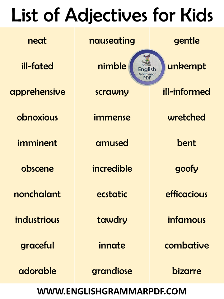 List of Adjectives for Kids