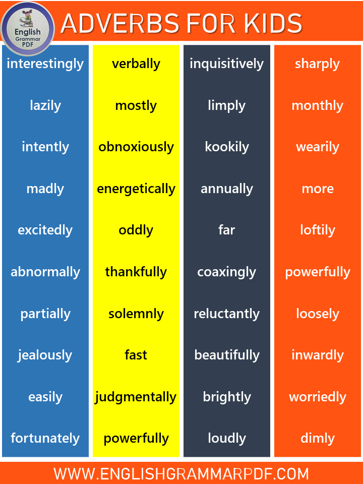 adverbs list for kids