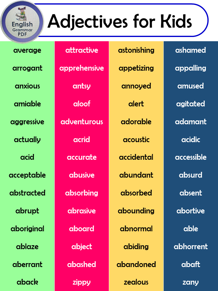 List Of Adjectives For Elementary Students