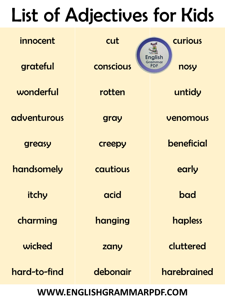 List of Adjectives for Kids Pdf– 1000+ Adjectives for Kids - English