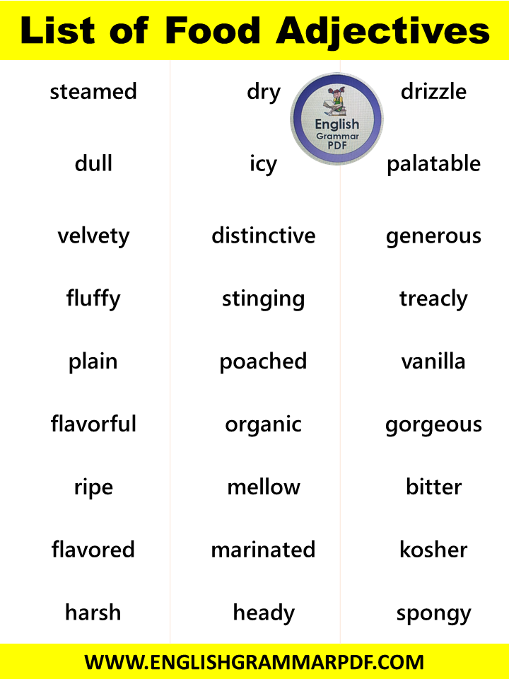 list of food adjectives in english