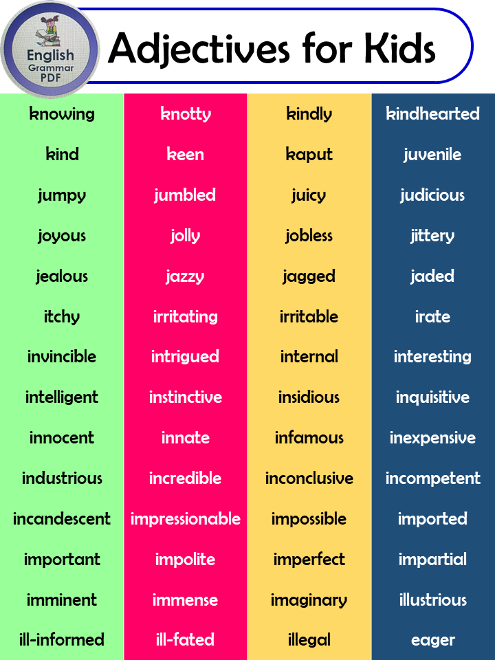 List Of Adjectives For Kids Pdf 1000 Adjectives For Kids English Grammar Pdf