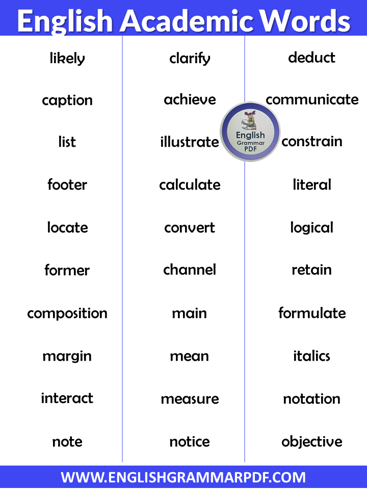 list of academic words in english pdf