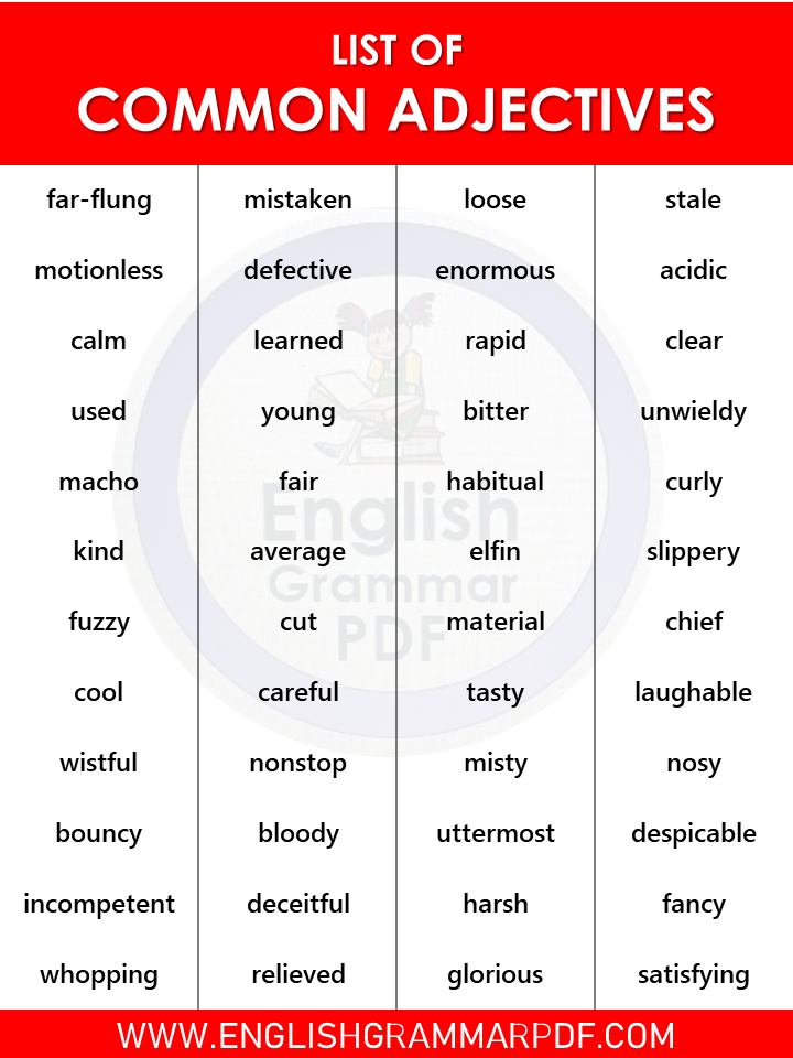 most common adjectives