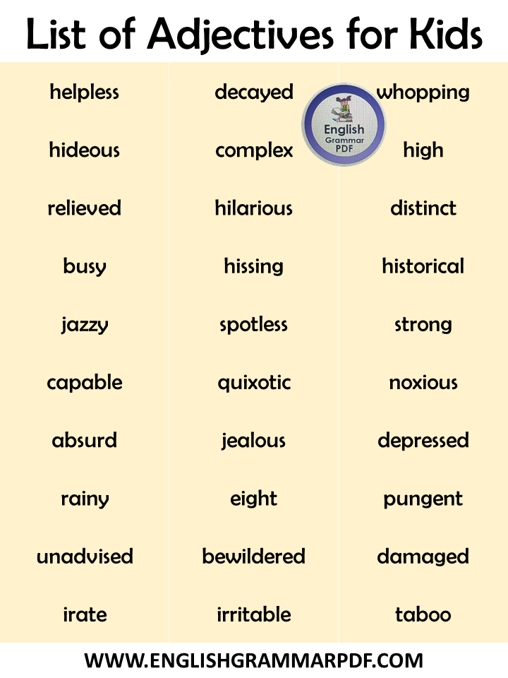 List Of Adjectives For Kids Pdf 1000 Adjectives For Kids English
