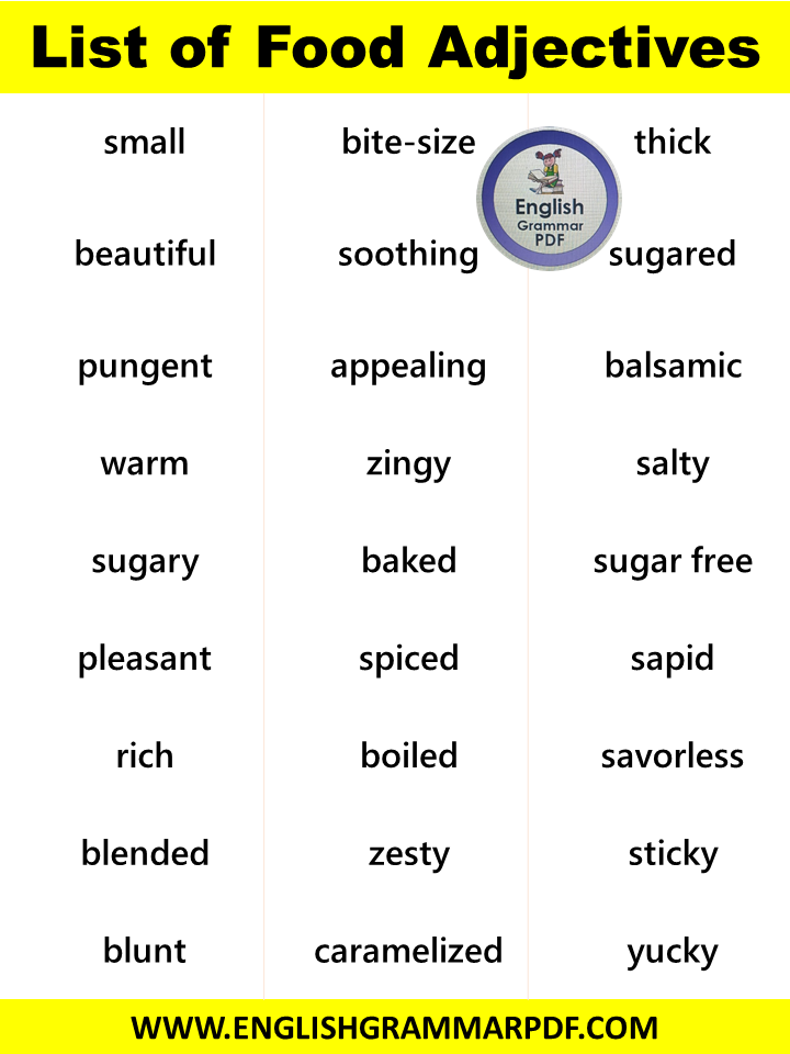 food adjectives list