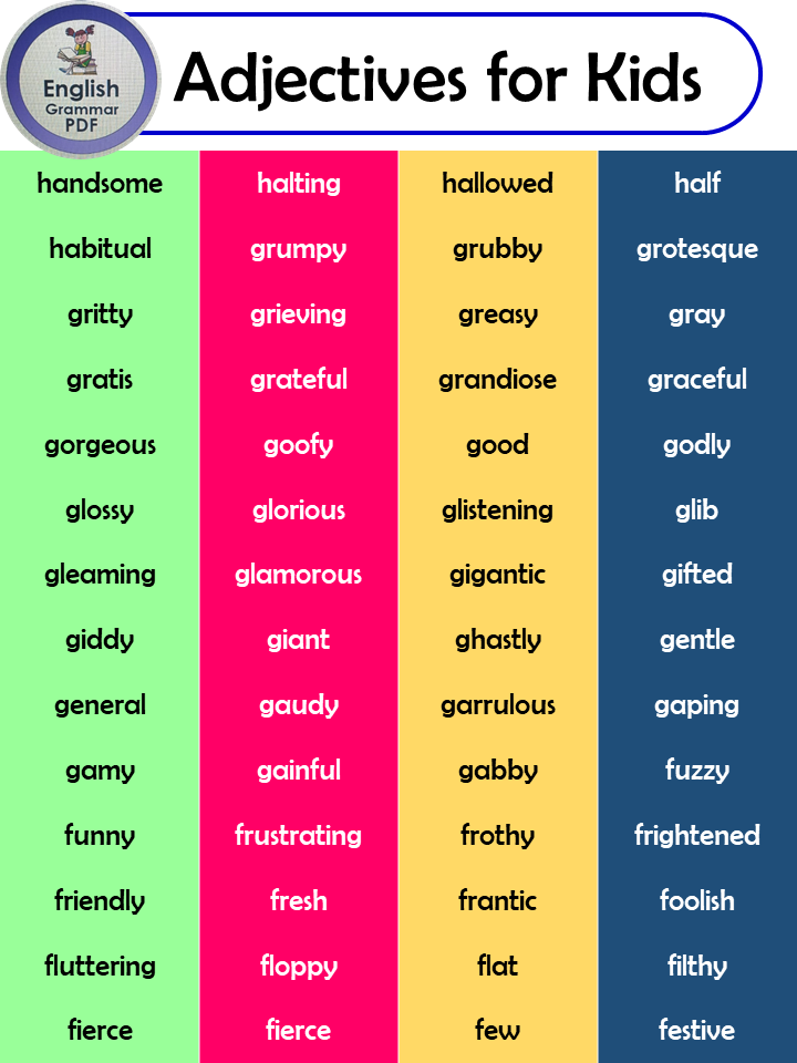 List Of Adjectives For Kids Pdf 1000 Adjectives For Kids English Grammar Pdf