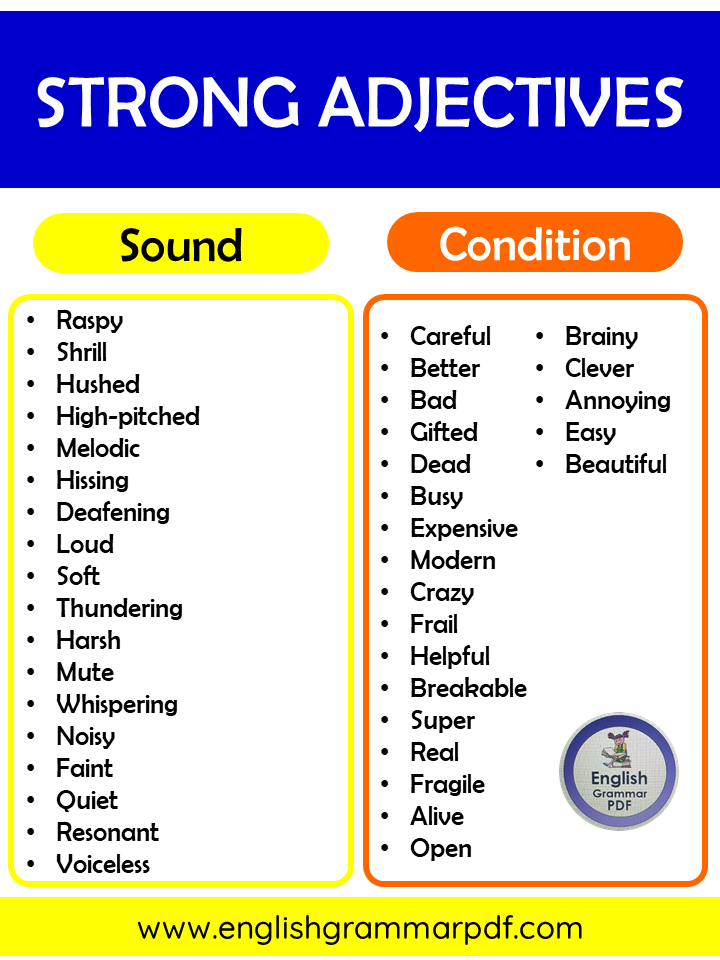 Strong adjectives for sound