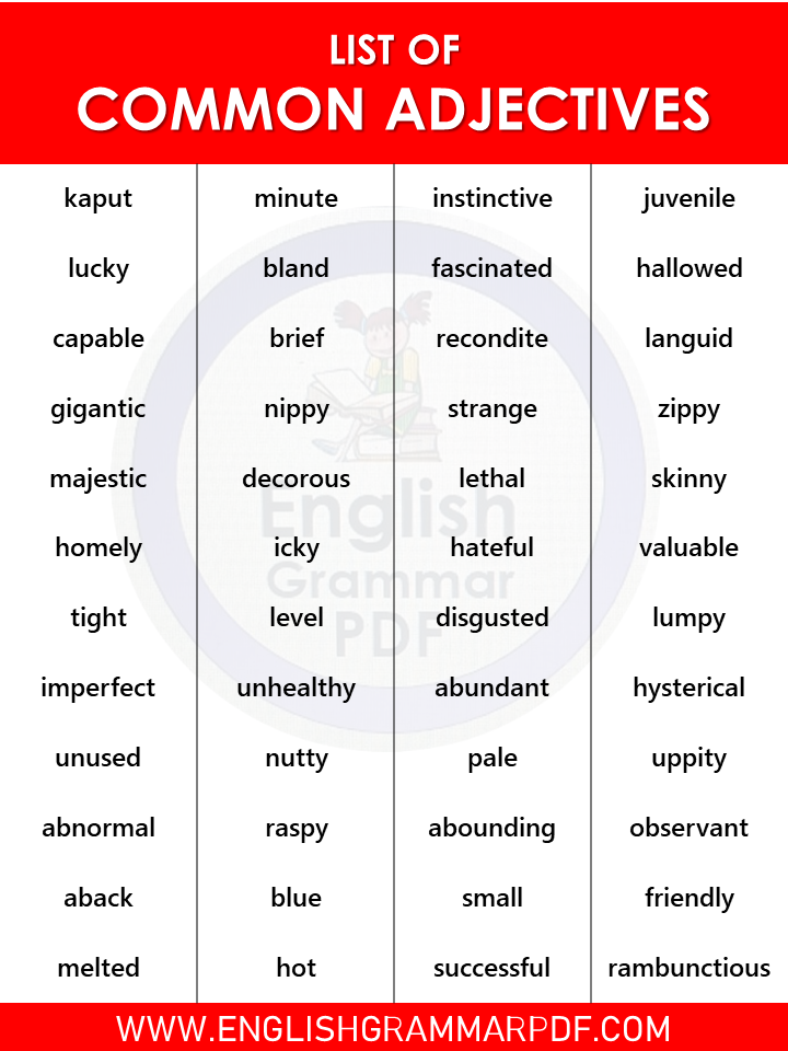 most common adjectives