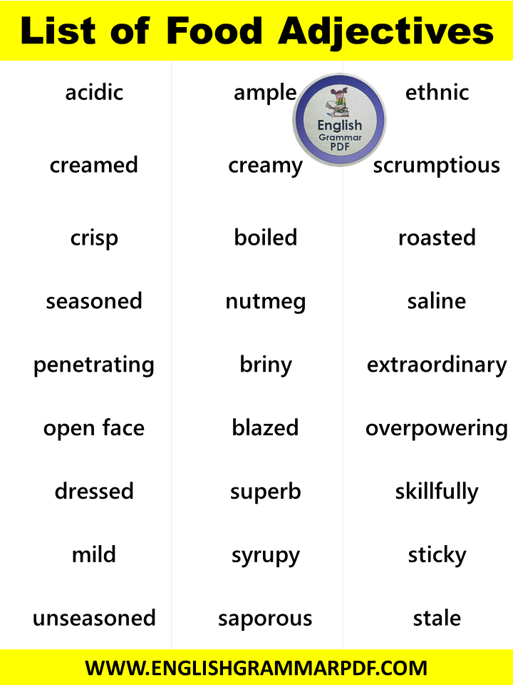 food adjectives list pdf