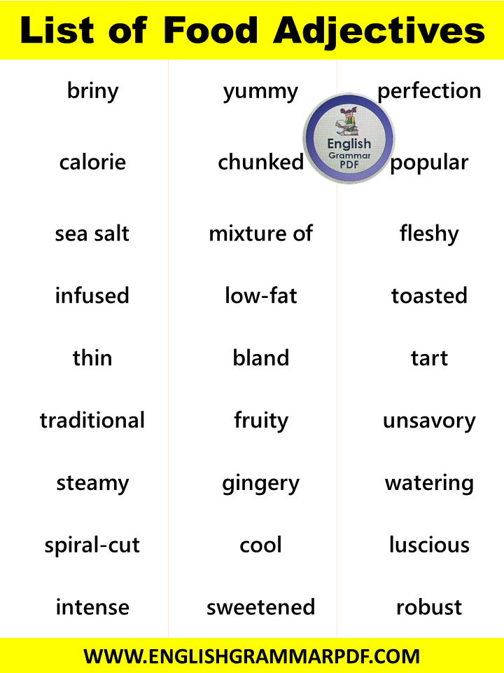 useful list of food adjectives