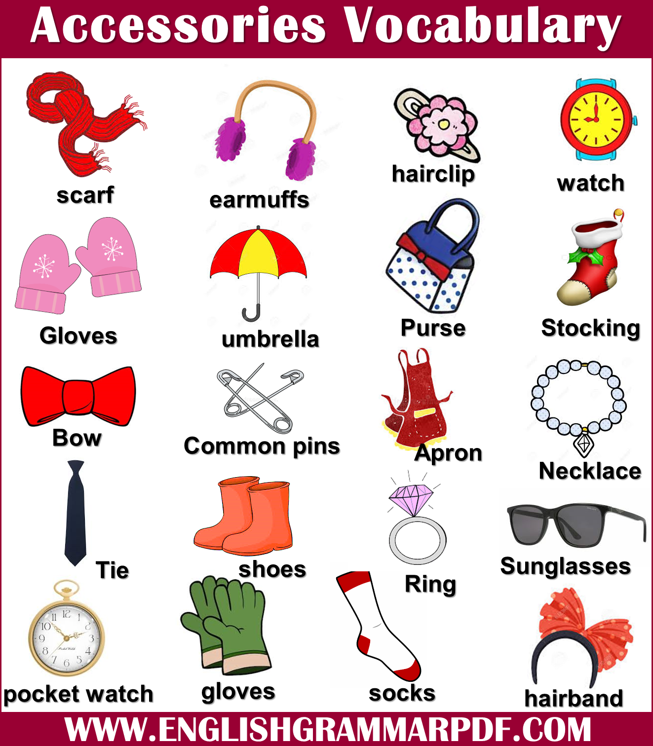 accessories vocabulary words with pictures