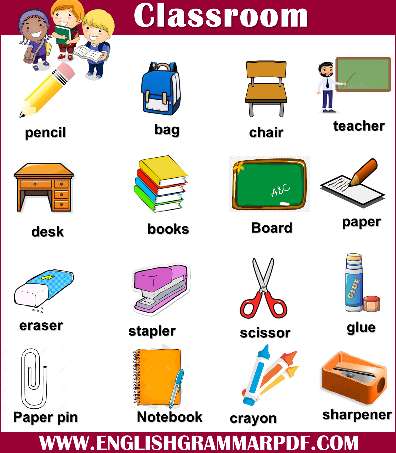classroom vocabulary words with pictures