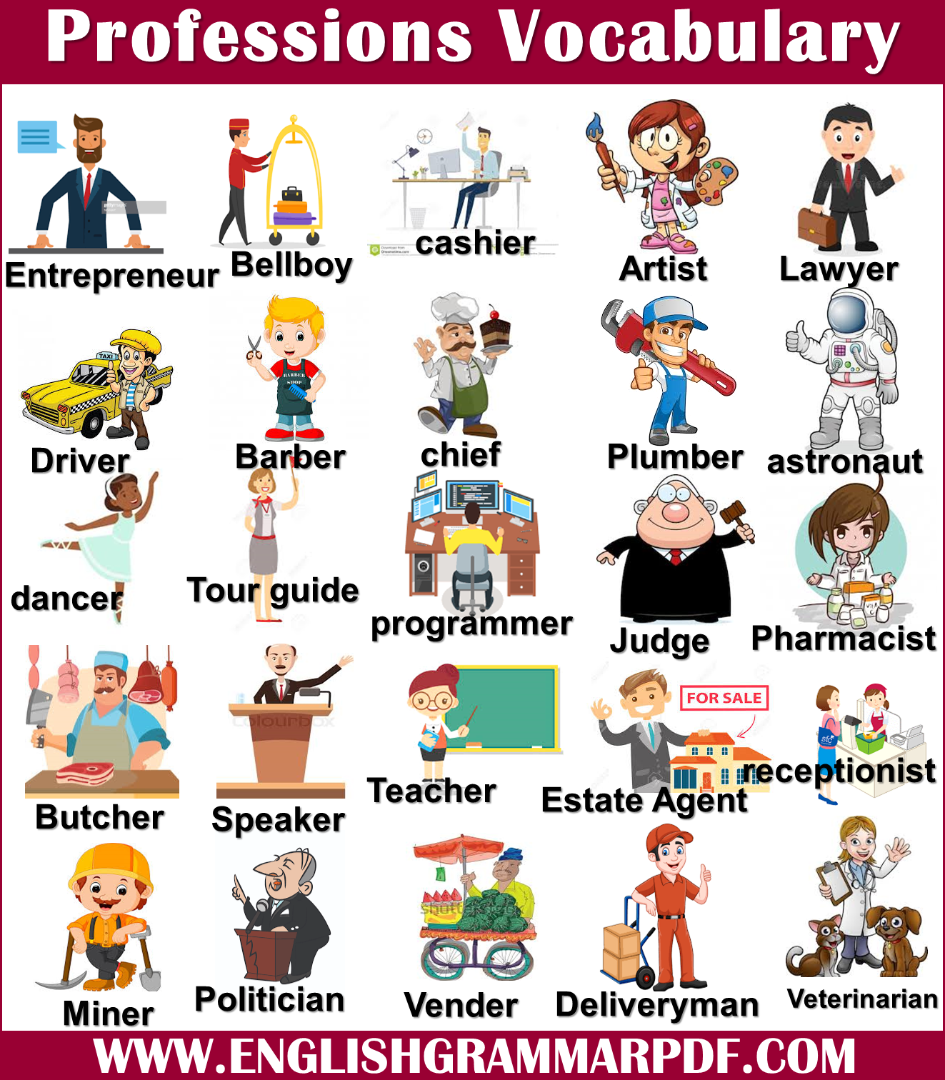 professions vocabulary words with pictures