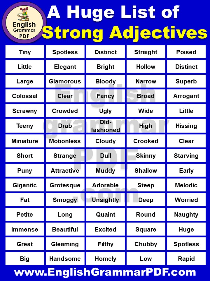150+ List of Strong Adjectives in English Grammar Pdf - Extreme Adjectives