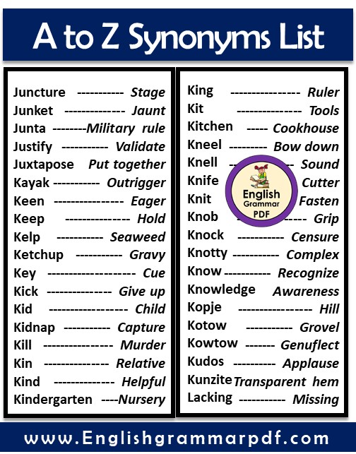 synonyms list a to z