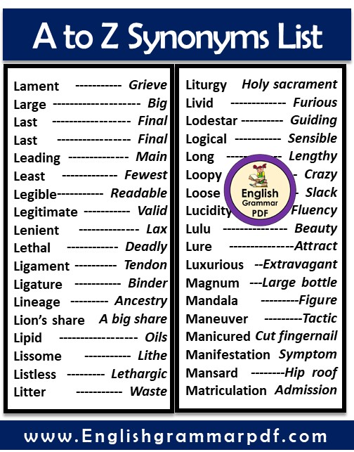 a to z synonyms list