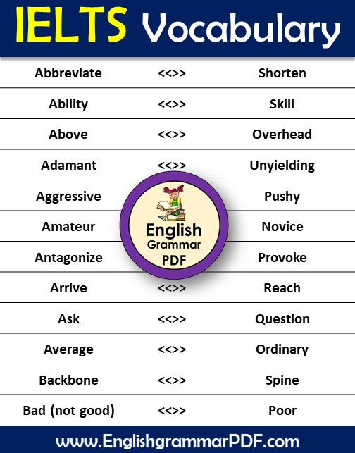 vocabulary for ielts list 