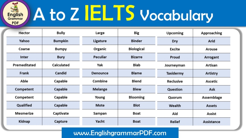 vocabulary words for ielts