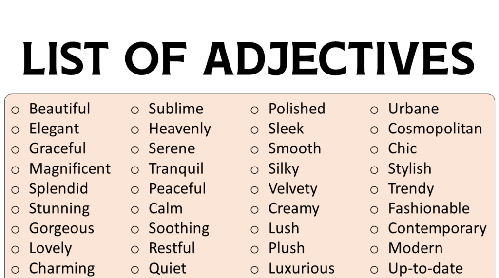 List of Adjectives 4 Copy