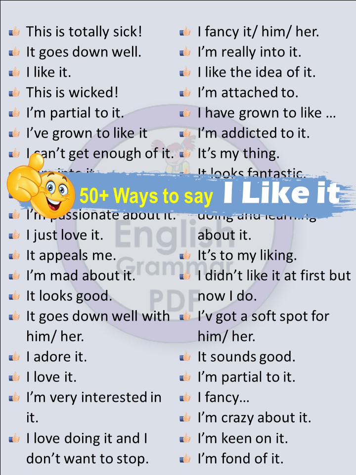 35+ cool ways to say I Like it | Like synonyms PDF