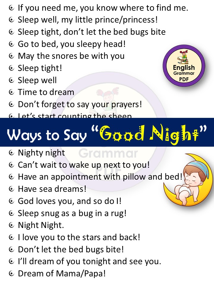 Nice Ways To Say Good Night 40 Unique Clever Good Ways English 