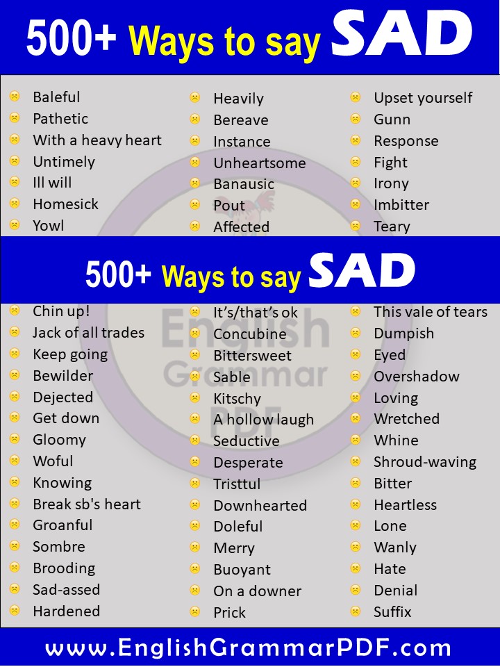What&39;s another word for SAD 500+ Sad synonyms list   English Grammar Pdf