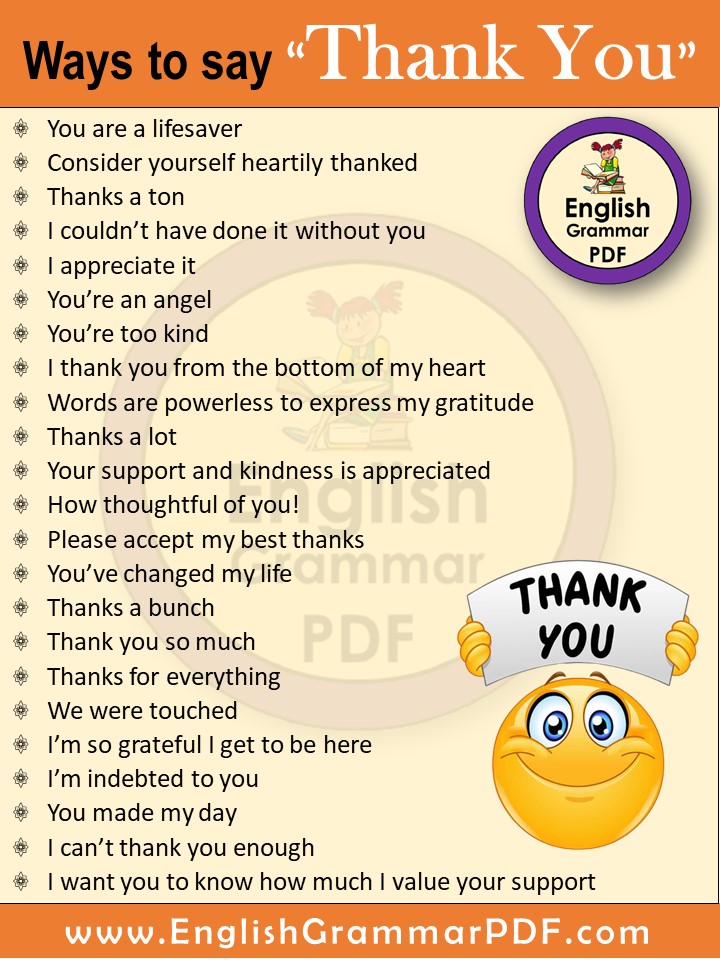 100+ Ways to say Thanks & Thank You So Much - English Grammar Pdf