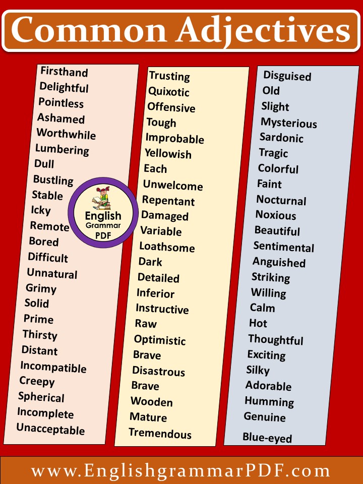 common adjectives list pdf
