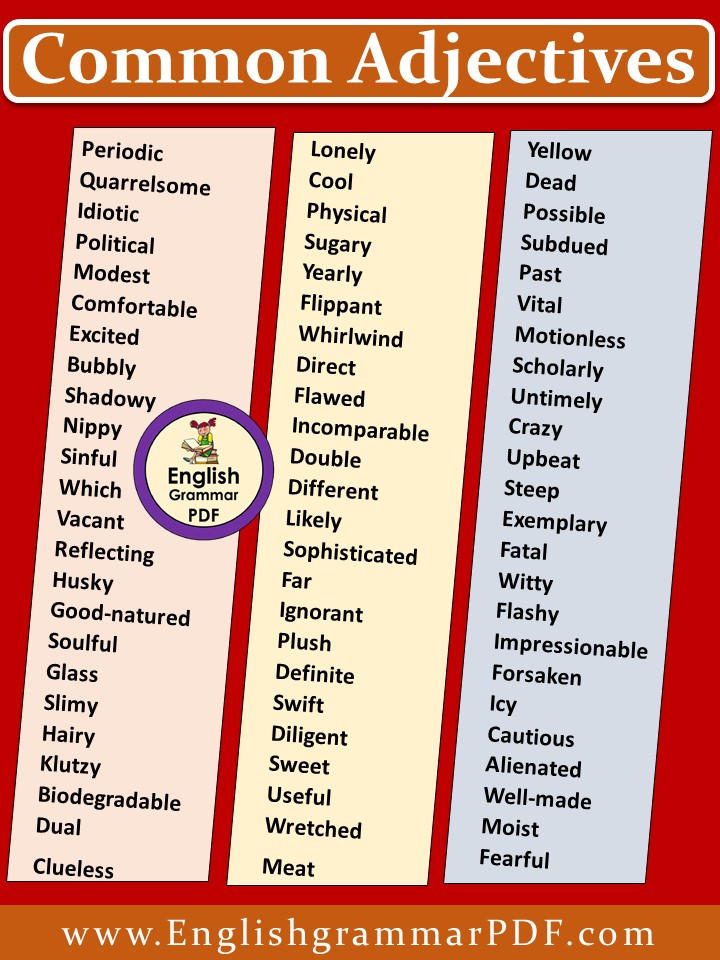 common adjectives list pdf