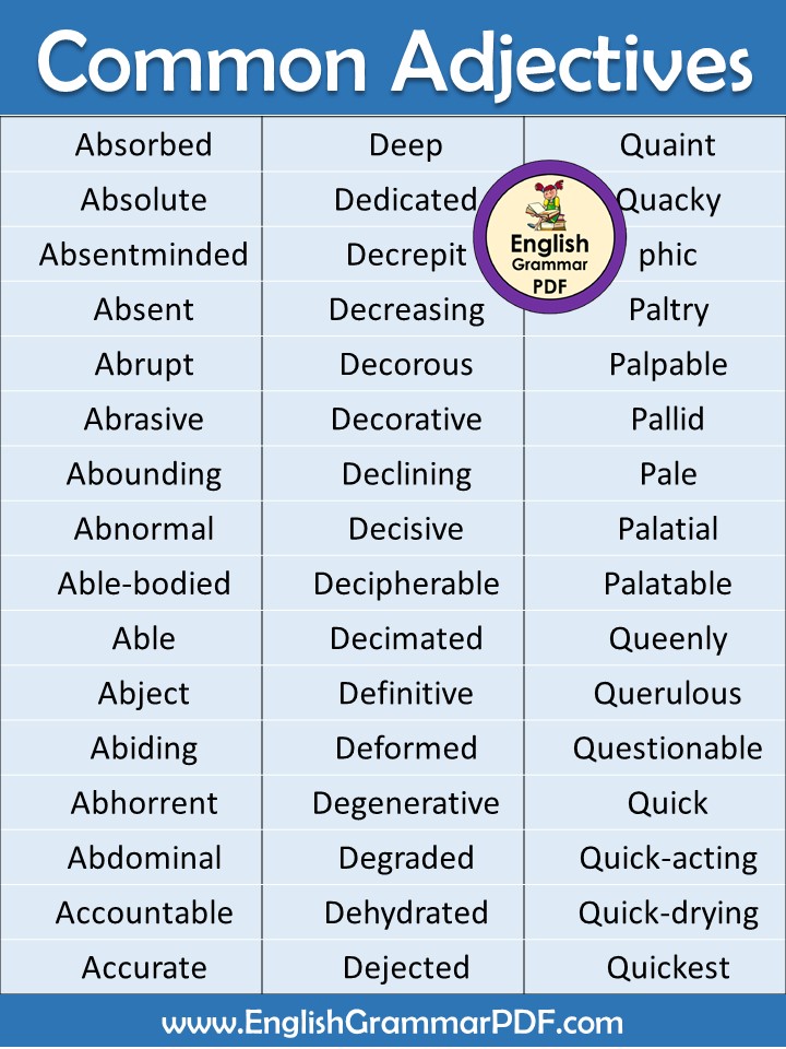 common adjectives words