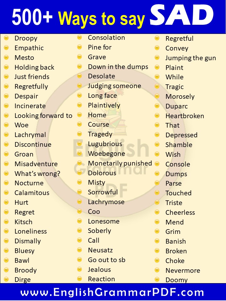 What&39;s another word for SAD 500+ Sad synonyms list   English Grammar Pdf