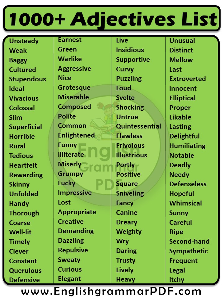 describing adjective words pdf